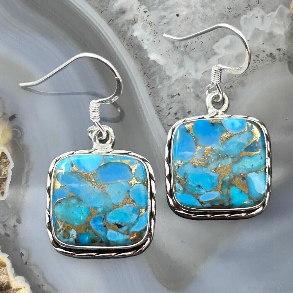 Sterling Southwestern Style Blue Copper Turquoise Dangle Earrings For Women #1